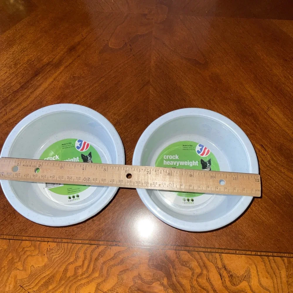 Set of Two Light Gray Crock Heavyweight Pet Bowls, (dog or cat) made in USA NWT